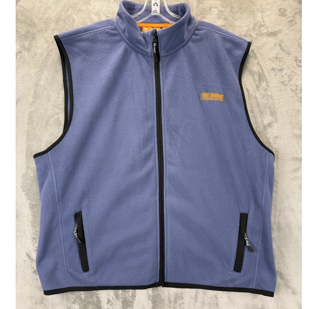 Reel Legends Mens XXL Blue Full Zip Fleece Vest Performance Outfitters Mock Neck